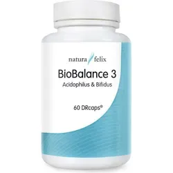 natura felix BioBalance 3 - 60 DRcaps mit 32,5 Milliarden Bakterien - BioBalance 3 von natura felix unterstützt die Darmflora mit einer hohen Bakterienanzahl. Ideal für die tägliche Ergänzung einer ausgewogenen Ernährung. Vegane Kapseln für unkomplizierte Einnahme.