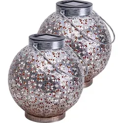 Solarleuchte Garten Laterne 2er Set Kugel Solarlampe Außenleuchte Solar - Silber