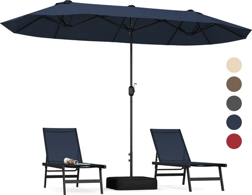 COSTWAY Doppelsonnenschirm 400x200cm mit Ständer & Kurbel in blau von Costway