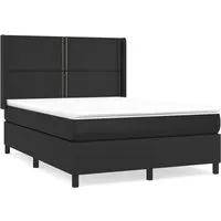 vidaXL Boxspringbett mit Matratze Schwarz 140x200 cm - Boxspringbett aus langlebigem Kunstleder mit höhenverstellbarem Kopfteil und mittelfester Matratze für optimalen Schlafkomfort. Ideal für Rücken- und Bauchschläfer.