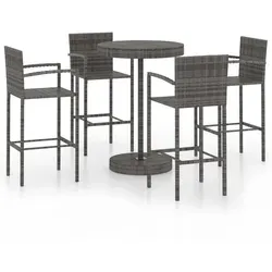vidaXL 5-tlg. Gartenbar-Set aus Poly Rattan in Grau - Gartenmöbel-Set mit stilvollem Design, pulverbeschichtetem Stahlgestell für hohe Stabilität und Komfort, ideal für gesellige Stunden im Freien.