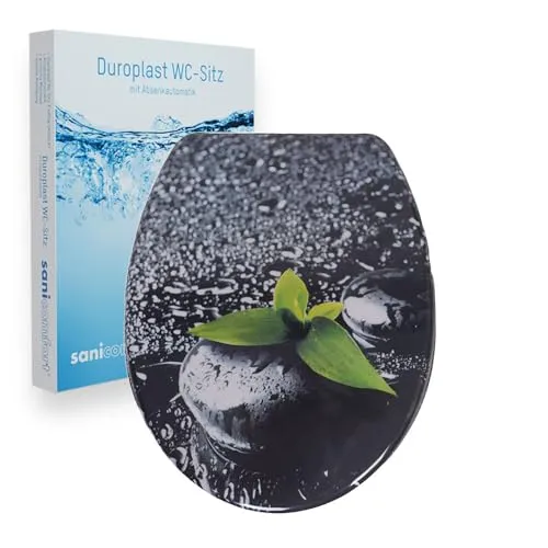 Sanicomfort WC-Sitz Dark Wet Stone - WC-Sitz aus kratzfestem Duroplast mit Soft-Close-Technologie für leises Schließen. Hochwertiges Design und hygienische Oberfläche – ideal für moderne Badezimmer.