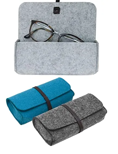 DuneDesign 3er Set für große Brillen: Brillenetui Filz - 100% Recycelt - 17x3,5x8 Sonnenbrillen Etui Groß - Reise Aufbewahrungstasche Mini Mäppchen Stoff Kosmetiktasche Filz Tasche Klein Etui Stifte