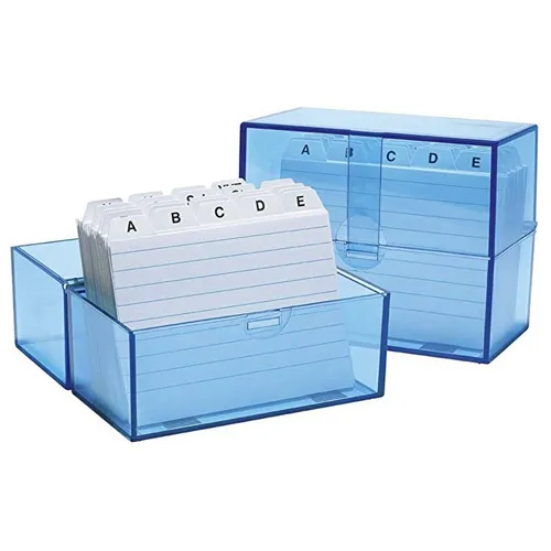 WEDO Karteikasten A7 quer, blau-transparent, bestückt
