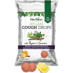 Herbion Naturals Efeublatt-Hustenbonbons mit Thymian und Lakritze, Honig-Zitronen-Geschmack, für Erwachsene und Kinder über 6 Jahre, 25 Tropfen