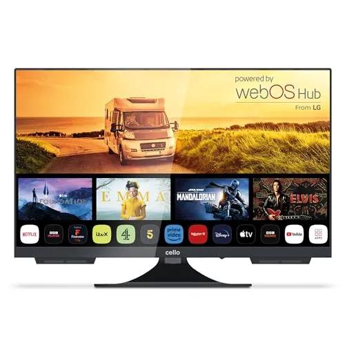 Cello C2424WS Trav 24 Zoll - Smart HD Camping TV mit Netflix & Prime Video - Kompakter 24 Zoll Fernseher mit LG WebOS, Triple Tuner und Bluetooth. Perfekt für Wohnmobile, LKWs und Boote – genießen Sie über 100 Kanäle und vorinstallierte Streaming-Apps!