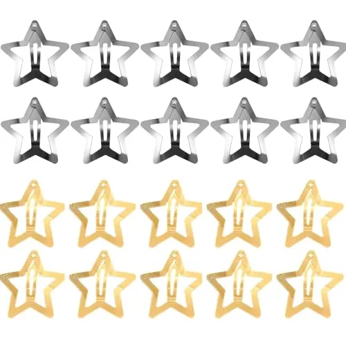 Stück Stern Haarspangen, Mini Haarklammer Silber & Gold, Star Hair Clip, Haarschmuck Pentagramm, Metall Snap Kopfschmuck, für Kinder, Mädchen und Madame 20