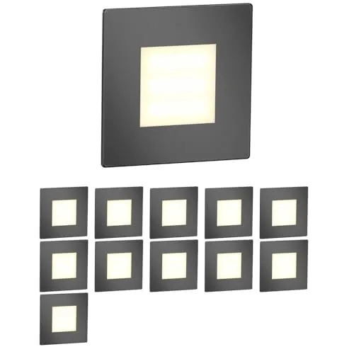ledscom.de 12 Stück LED Treppenlicht/Wandeinbauleuchte FEX für innen und außen, eckig, anthrazit, 85 x 85mm, warmweiß