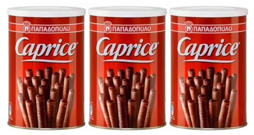 Caprice Waffelröllchen Schoko 3x 400g Papadopoulos aus Griechenland | Griechisches Gebäck | +20ml Jassas Olivenöl