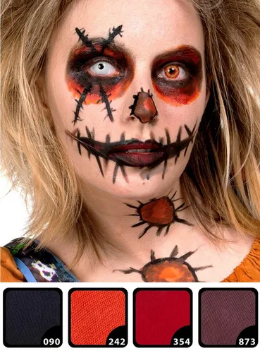 Maskworld Theaterschminke Halloween Vogelscheuche Make-up Set - Theaterschminke für gruselige Looks, gut deckend und hautverträglich. Ideal für Halloween, mit vier hochwertigen Aqua Make-up Farben für kreative Kostüme.