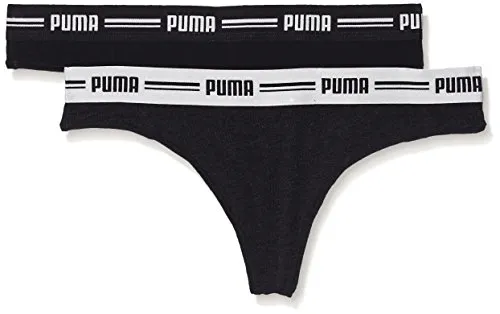 PUMA Damen Unterwäsche Iconic Thong 2P Packed, Black, S, 573020001