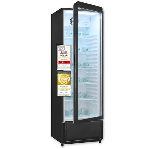 Exquisit Glastürkühlschrank GKS260-GT-430D, 280l - Kühlschrank für Gastronomie und Events mit 280l Volumen, Umluftkühlung und LED-Beleuchtung für optimale Übersicht und Energieeffizienz.