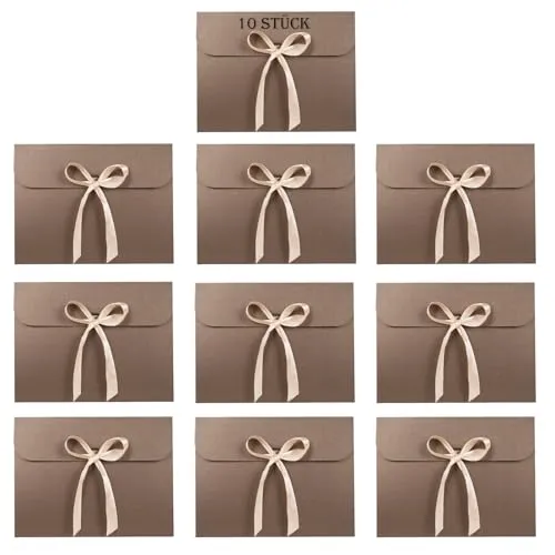 Stück Geschenkkarte Elegant Briefumschlag Verpackungsbox mit Schleife Einladungskarte Perlglanzpapier Klein Umschlag Kraftpapier Geschenkumschläge Vergrößert Geschenkbox Seidentuch Geschenk 10