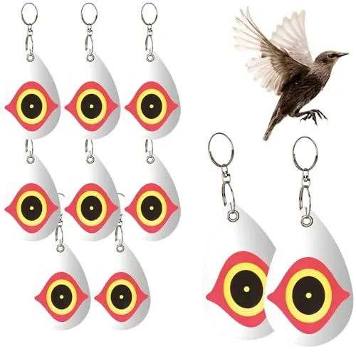 com-four® 10x Vogelschreck - Abschreckmittel für Stare, Krähen, Dohlen, Tauben - Vogelscheuche für Bäume 13,5 x 8,5 cm - Vogelabwehr aus Kunststoff - reflektierender Anhänger (10 Stück - Auge)