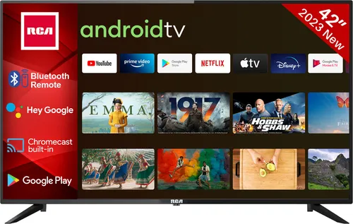 RCA RS42 Android Fernseher 42 Zoll - Smart TV mit Google Assistant, Chromecast und vorinstallierten Apps wie Netflix und Prime Video, für grenzenloses Entertainment zuhause
