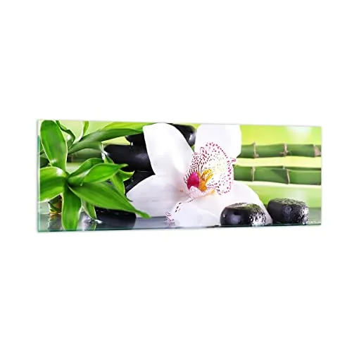 Panorama Bilder auf Glas blume orchidee Glasbild 90x30cm Wandbilder Dekoration Wohnzimmer Schlafzimmer Küche Klein Wanddeko Bild im Glas Wand Kunstdruck Art Modern Wall Decor Glasdruck GAB90x30-3659