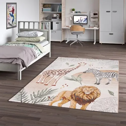 Pergamon Kinder Teppich Maui Kids - Bunter Tiermotiven Teppich für das Kinderzimmer - Teppiche fürs Kinderzimmer, pflegeleicht und strapazierfähig, mit lebhaften Tiermotiven für ein fröhliches Spielumfeld.