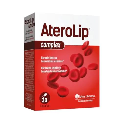 Lotos Pharma Aterolip Complex Caps Roter Reis Kapseln Cholesterin - 30 Cholesterin Senken Kapseln - Mit Cholin, Monacolin K, Olivenblatt Trockenextrakt, Niacin, Kurkuma, Policosanol und Vitamin B12