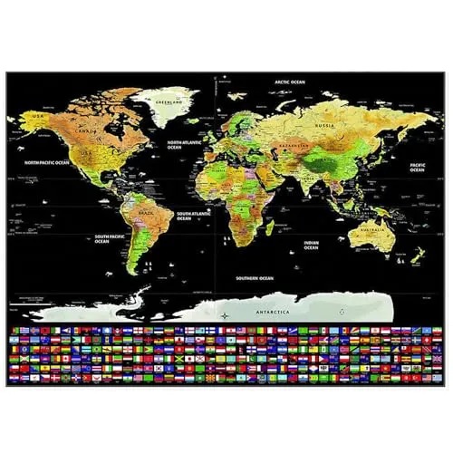 Weltkarte zum Rubbeln Set mit allen Accessoires in Englisch für Kinder und Weltbummler Scratch Off Map Dekoration 23442