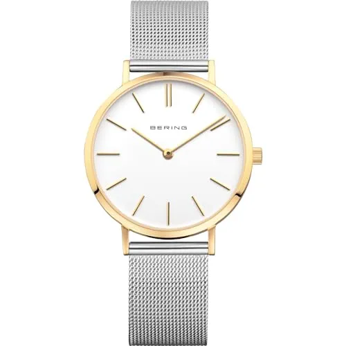 BERING Damen Analog Quarz Uhr 14134-010 - Armbanduhren für Damen - Minimalistische Eleganz mit hochkratzfestem Saphirglas und gold IP-plated Edelstahl, ideal für jeden Anlass.