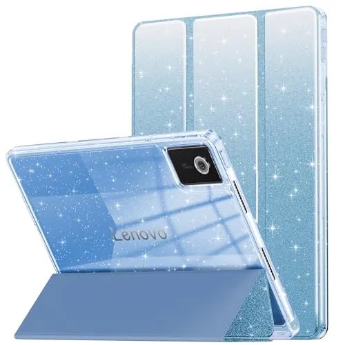 INFILAND Hülle für Lenovo Idea Tab 11 Zoll 2025 (TB336ZU/336FU) / Moto Pad 2026,Dünnes Transparentes Glitzer‑Schutzcover mit Stifthalter,Süßer Schutz für Kinder,Mädchen und Frauen (Blau)