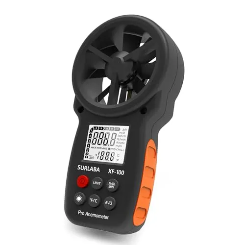 SURLABA Digital Windmesser, XF-100 Handheld Anemometer Wind Speed Gauge, Windmessgerät mit Hintergrundbeleuchtung & Windtemperaturmessungen, Air Flow Meter für Windsurfen Schießen Segeln Drohne