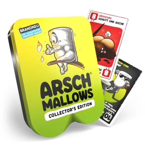 DENKRIESEN - ARSCHMALLOWS® Collector's Edition - Wasserfestes Kartenspiel für 2-6 Spieler ab 9 Jahren – Ideal für Spielabende und Reisen, mit einfacher Erklärung und hochwertiger Metallbox, perfekt als Geschenk für Familien und Freunde.