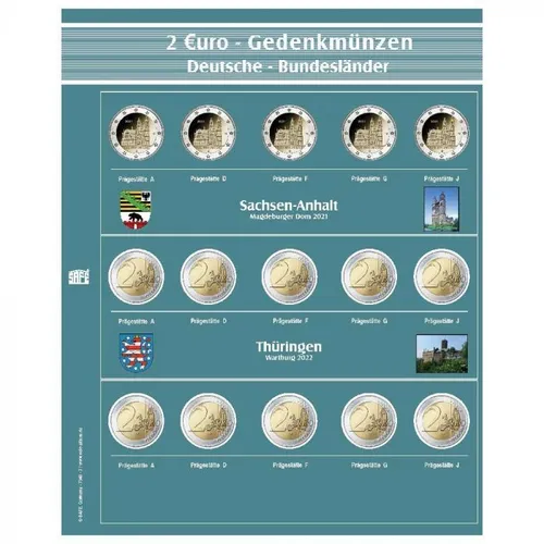 Safe Premium Nachtragsblatt für 2 Euro Bundesländer Nr. 7345-7 Neu