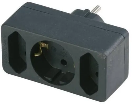 REV Übergangsstecker 1+2 mit Schutzkontaktsteckdose und Eurosteckdosen, 16A, schwarz (0512733777)