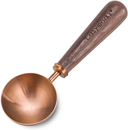 Easyworkz Retro Kaffeelöffel aus Edelstahl mit schwarzem Walnuss-Griff 10 g, Messlöffel, für Kaffeebohnen oder Tee, Roségold