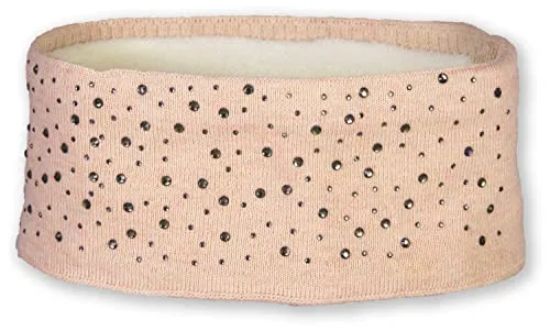styleBREAKER Damen Stirnband mit Strasssteinen und weichem Fleece-Innenfutter, Feinstrick Haarband, warmes Headband 04026003, Farbe:Altrose