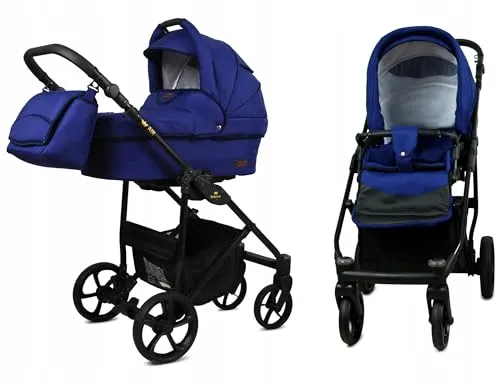 BabyLux® Bambimo Kinderwagen Set 2 in 1 - Air - Sailor Blue - incl. Babywanne, Buggy Sportsitz - Kinderwagenset - Kombikinderwagen mit Wickeltasche, Regenschutz, Moskitonetz, Cupholder usw.