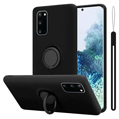 Cadorabo Hülle kompatibel mit Samsung Galaxy S20 Schutzhülle TPU Silikon Case Liquid Design mit Ring Slim Kratzfest Liquidsilikon Microfaser mit Rundumschutz Case Hülle für Galaxy S20 in Schwarz