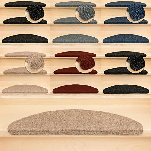Kettelservice-Metzker Stufenmatten Ramon MW Halbrund | 65x21x3,5cm | Beige-Hellbraun | 16 Stück - Zuschneidbare Treppenschutzmatten für den Innenbereich mit formbeständigem Kunststoffwinkel. Halbrunde Form für sicheren Halt und Trittschallverbesserung. Erhältlich in verschiedenen Farben und Stückzahlen.
