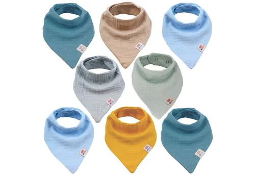 M.M.C. Lätzchen Musselin Dreieckstücher, Set Junge - 8-teiliges Set aus 100% Baumwolle, ideal für Neugeborene, maschinenwaschbar und perfekt zum Schutz der Kleidung beim Füttern.