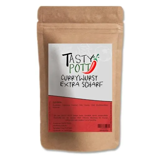 Tasty Pott Currywurst – extra scharf - Beutel | Currygewürz | Gewürzmischung | Mit Koriander | Für Currysoße | Gewürz | Mit Kurkuma Chili und Kümmel | Pikante Mischung 30g