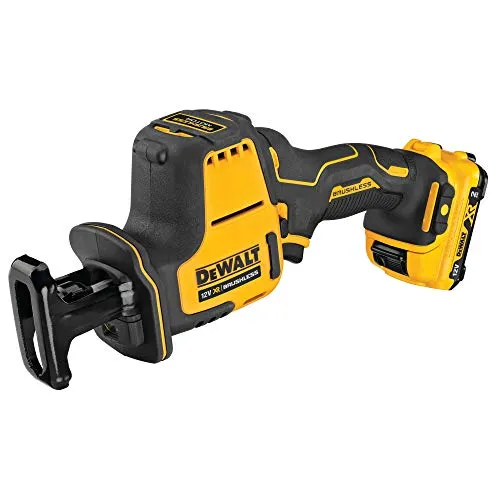 DEWALT 12 Volt Akku Kompakt-Säbelsäge DCS312D2 - Kompakte 12 Volt Akku-Säbelsäge mit bürstenlosem Motor für längere Laufzeiten. Ideal für enge Platzverhältnisse, inklusive LED-Licht und werkzeuglosem Blattwechsel.