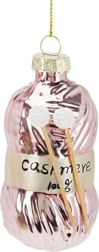 Christbaumschmuck Glas Rosa Wolle Strickwolle Wollknäuel mit Stricknadeln Weihnachten Deko 9cm