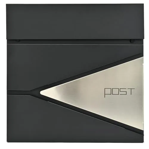 Verda Briefkasten mit Zeitungsfach, Edehlstahl Postkasten Wandbriefkasten, 2X Schlüsseln, abschließbar, Schwarz, Postfach, Box, Wetterfest SN3693-2