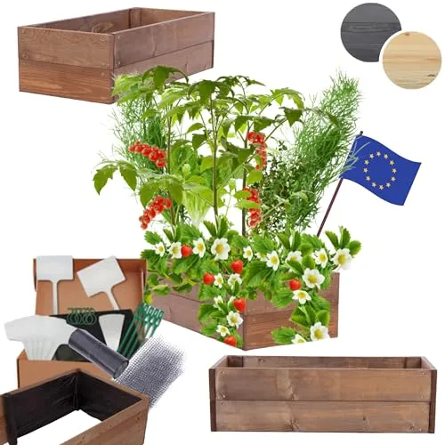 MODO24 Hochbeet Holz, Kräuterbeet, Gartenbeet, Pflanzkasten, Blumenbeet, für Garten und Terrasse, Kiefernholz, Massivholz, Naturholz, Gemüsegarten, Abmessungen 18x93x30 cm, Farbe: Braun