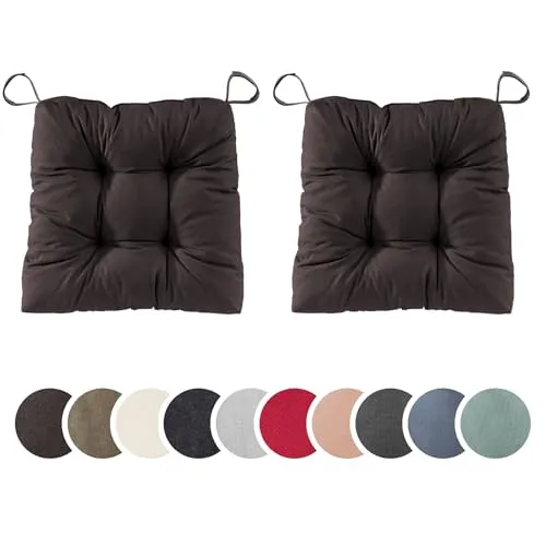 sleepling 2er Set Stuhlkissen, Sitzkissen Eva für Indoor und Outdoor, mit Klettverschluss, 100% Baumwolle, Made in EU, Maße: 40 (vorne), 35 (hinten) x 38 x 7 cm, Kastanie