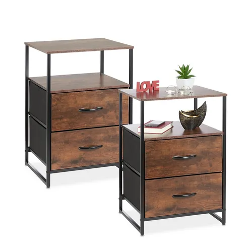 Industrial Nachttisch 2er Set - Nachtkästchen mit Schubladen - Stilvolle Nachttische aus Faserplatte und Eisen, ideal für ein modernes Schlafzimmer. Mit praktischen Schubladen bieten sie zusätzlichen Stauraum.