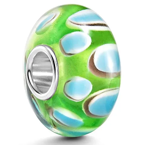 MATERIA Murano Glas Beads Anhänger Tupfen 925 Silber grün blau für Beads Armband #434