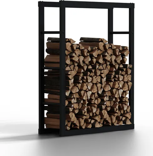 HAGO24 Feuerholzregal 80x25x100cm - Stilvolle Brennholzlagerung - Aschesauger: Praktisches Feuerholzregal aus pulverbeschichtetem Stahl, schützt Ihr Brennholz vor Feuchtigkeit und bietet eine elegante Lösung für Innen- und Außenbereiche.