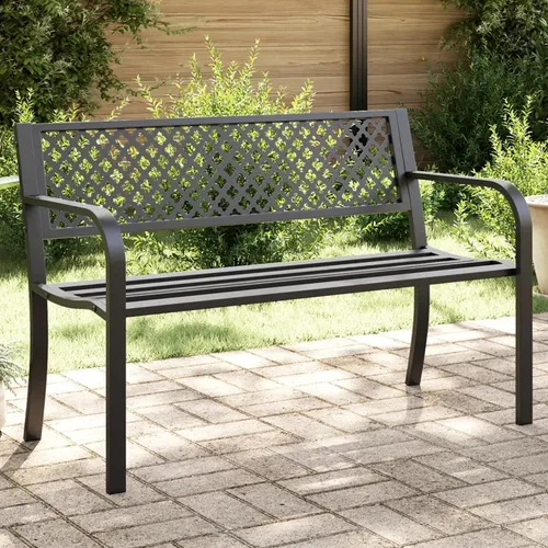 vidaXL Gartenbank 119 cm Schwarz aus Stahl - Stilvolle Gartenbank für Terrasse und Garten. Robuster pulverbeschichteter Stahl sorgt für Langlebigkeit und Stabilität. Genießen Sie höchsten Komfort mit Rückenlehne und Armlehnen.