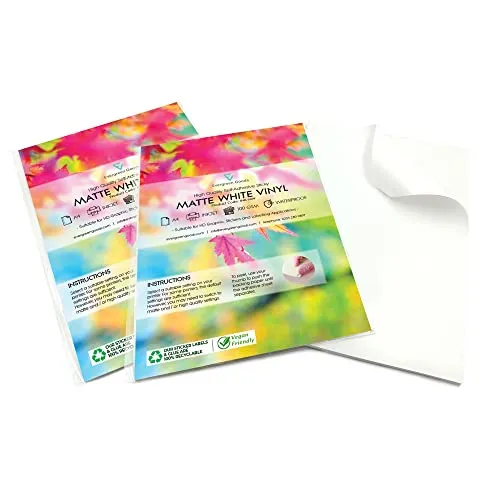 Evergreen Goods 2 x 10 Blatt weißes wasserfestes Vinyl | A4 selbstklebend | Geeignet für Cricut & Silhouette Cutter Maschinen | Machen Sie professionelle Etiketten