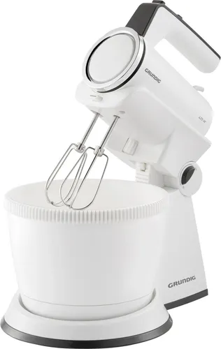 GRUNDIG HM 6860 Handmixer-Set mit rotierender Rührschüssel - Handmixer mit 425 Watt, 4 Geschwindigkeitsstufen und freihändiger Bedienung durch rotierende Rührschüssel. Inklusive hochwertigem Edelstahlzubehör, spülmaschinengeeignet.