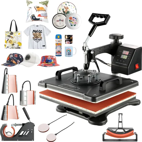 SucceBuy 8-in-1-Hitzepresse, 38 x 30 cm große T-Shirt-Presse für Tassen-, Hut-, Platten- und Sublimationsdruck, multifunktional, 220 V