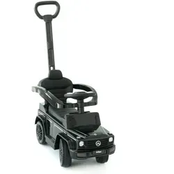 Mercedes G350d Rutschauto schwarz mit Schiebstange - Kinderfahrzeug für kleine Offroader, offizielles Lizenzprodukt mit Sicherheitsbügel und Kippschutz für höchste Sicherheit und Spaß beim Fahren.
