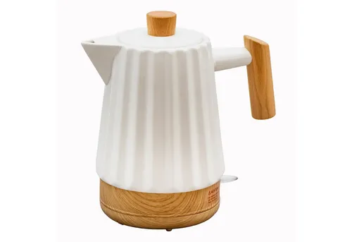 KVOTA Wasserkocher Keramik 1,7 l – Eleganter Wasserkocher mit Holzgriff - Wasserkocher, stilvolles Keramikdesign mit Holzgriffen, leise im Betrieb und längere Warmhaltezeit – perfekt für Tee und Kaffee.